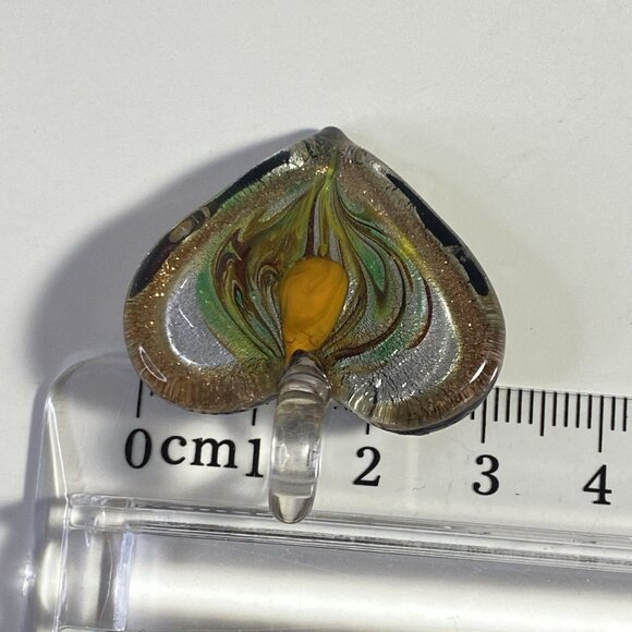 Murano Style Glass Heart Pendant Gold Swirl Black Backing - Picture 4 of 4